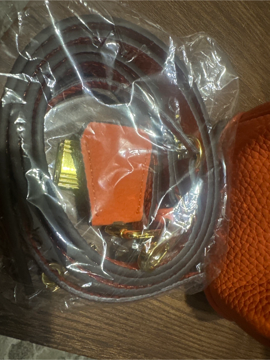 Orange Textured Leather Handbag with Strap - photo 3