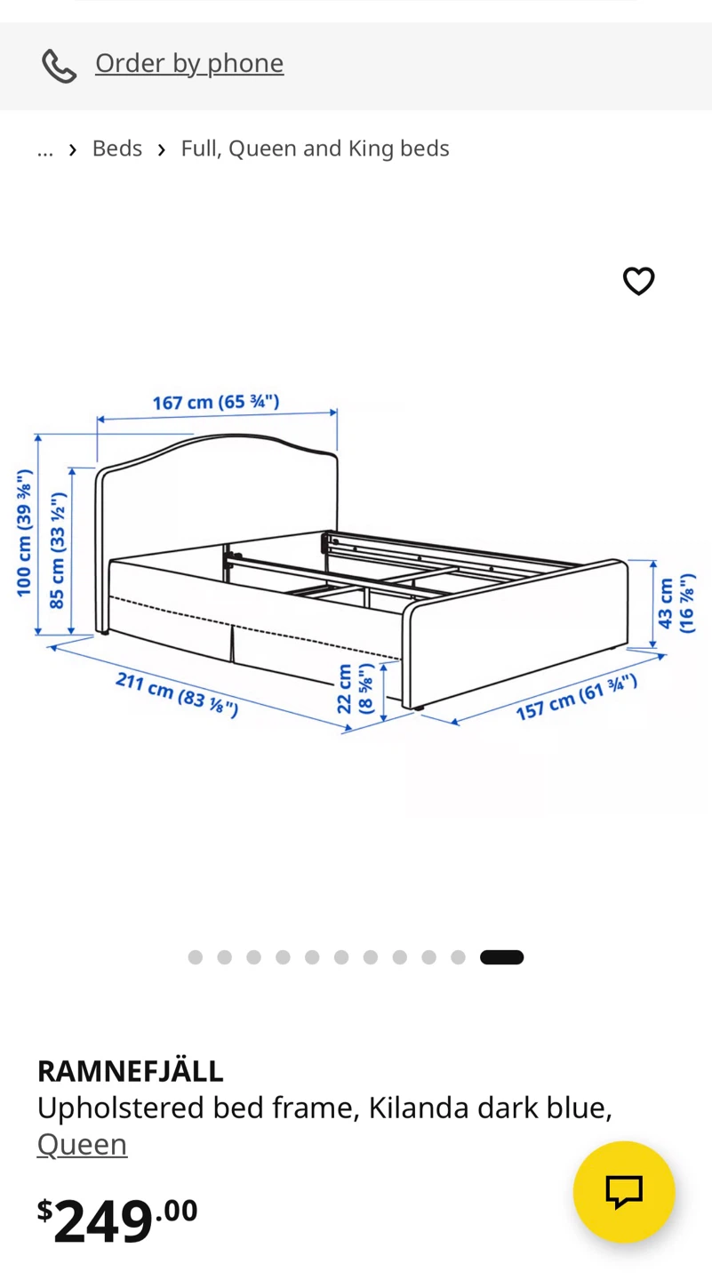 IKEA RAMNEFJÄLL Upholstered Bed Frame - Kilanda Dark Blue, Queen - photo 2
