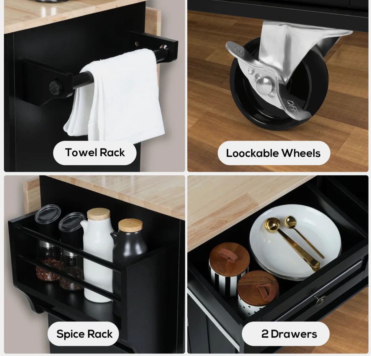 Black Kitchen Island with Drop Leaf Countertop