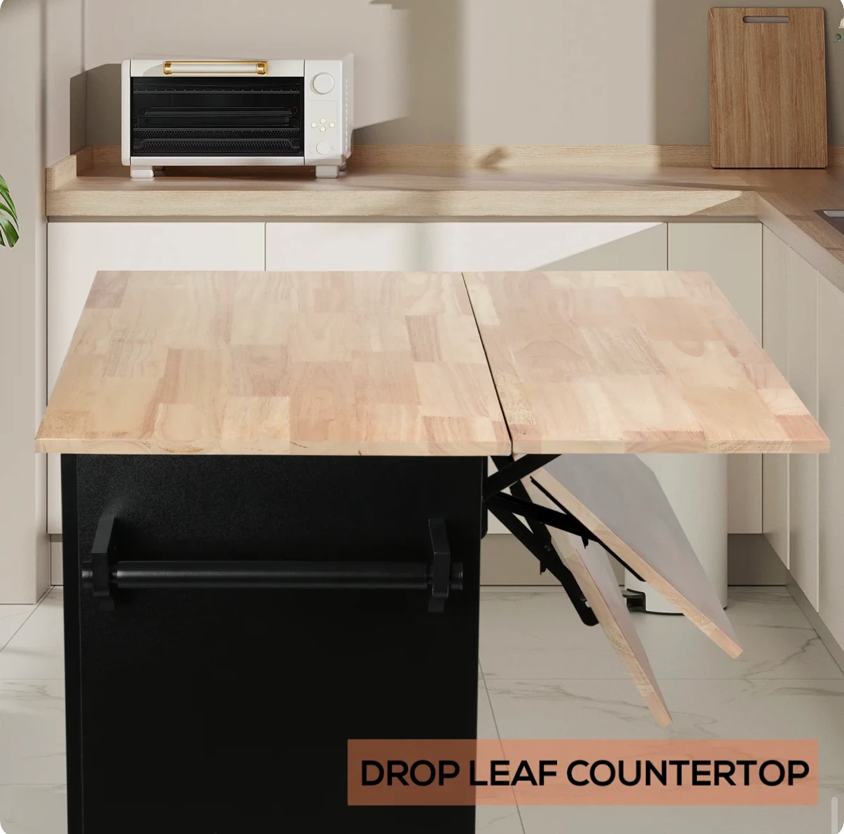 Black Kitchen Island with Drop Leaf Countertop - photo 2
