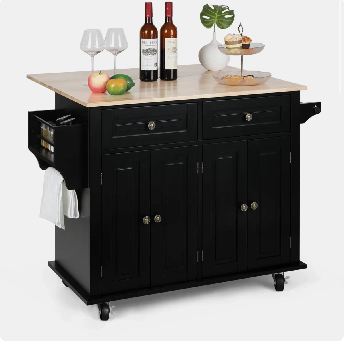 Black Kitchen Island with Drop Leaf Countertop - photo 3