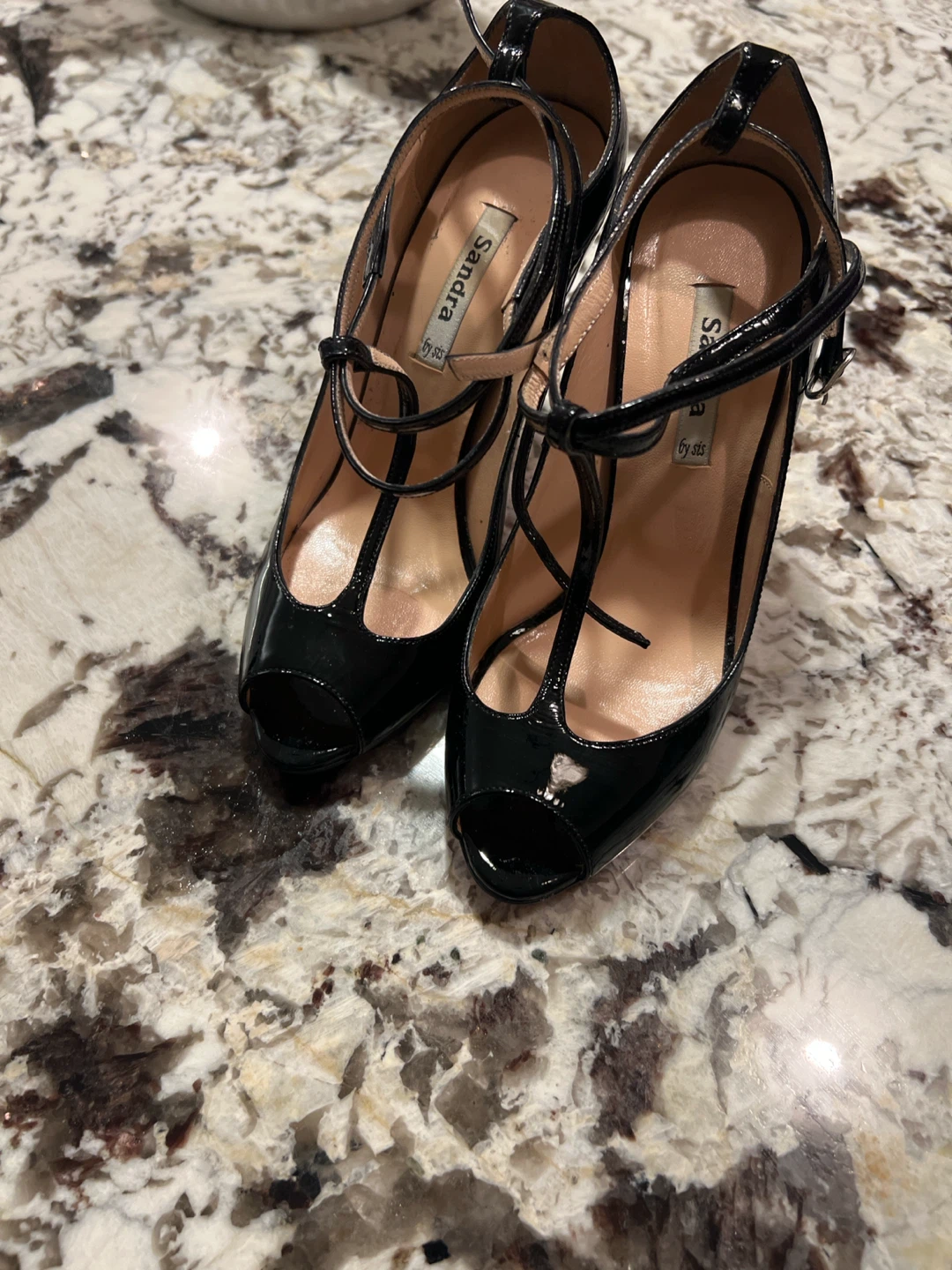 Sandra Patent Leather Peep-Toe Heels - Black - photo 3