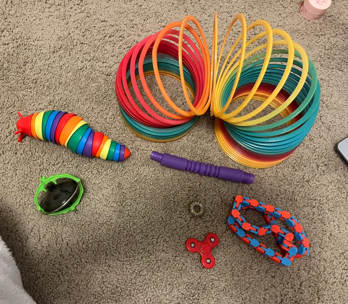 Set of Fidget Toys: Rainbow Caterpillar, Slinky, & More
