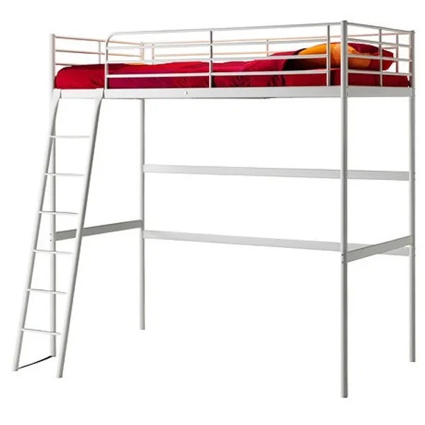 White Metal Loft Bed Frame with Ladder (Ikea TROMSO)