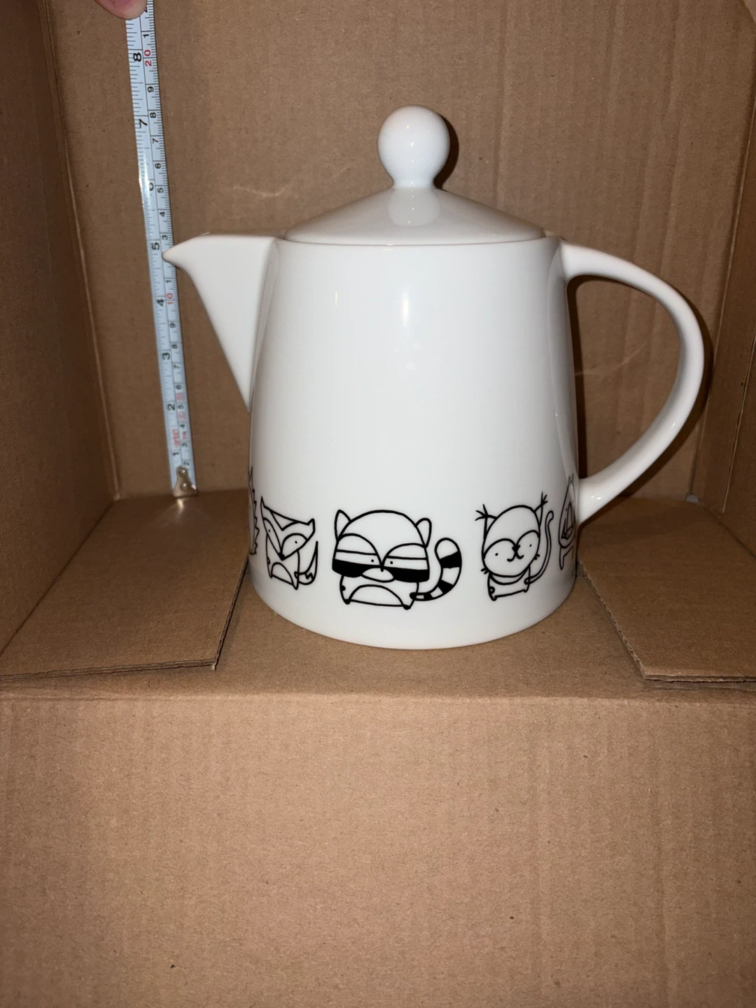 White Teapot with Cartoon Animals