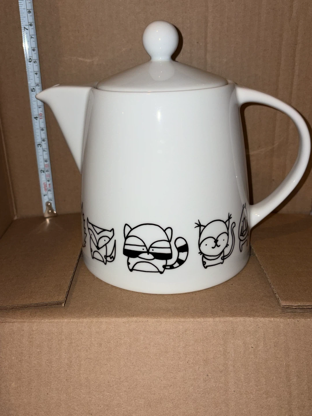 White Teapot with Cartoon Animals - photo 2