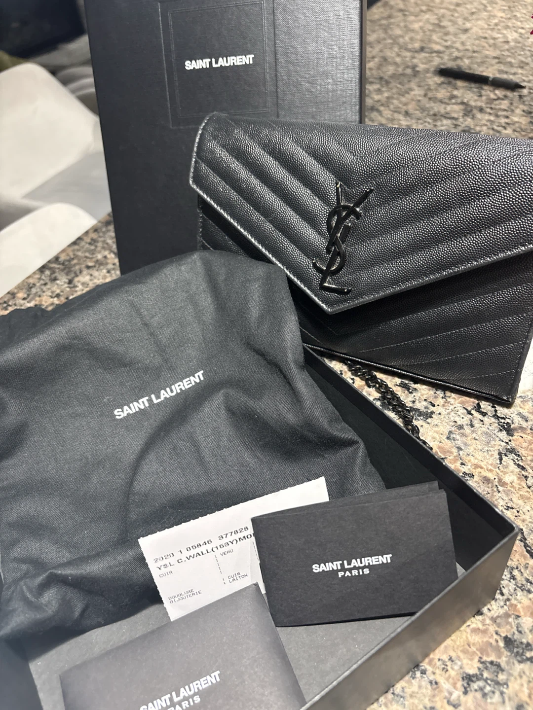 Saint Laurent Black Monogram Chain Wallet