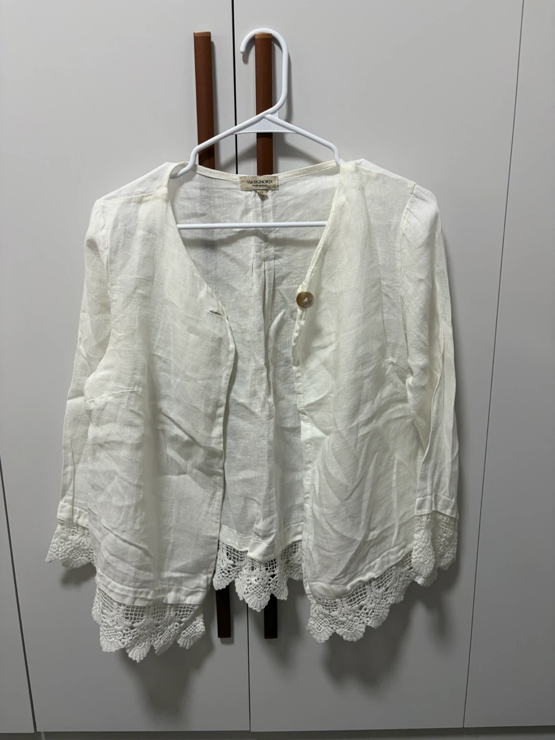 Via Signoria White Linen Blend Lace Trim Cardigan