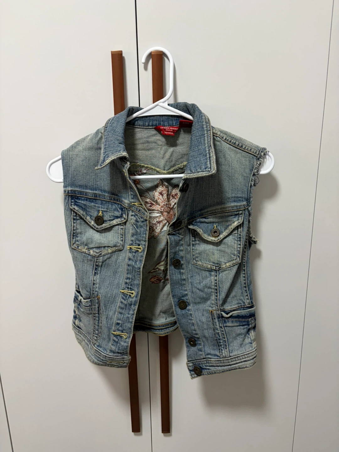 Guess Jeans Denim Vest with Embroidered Flower