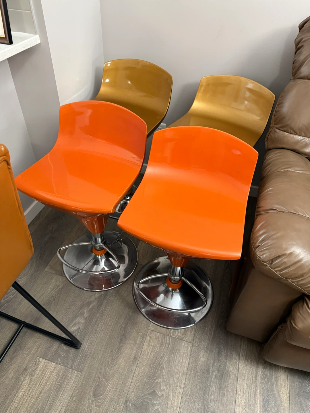 Set of 4 Adjustable Swivel Bar Stools - Orange & Gold - photo 4