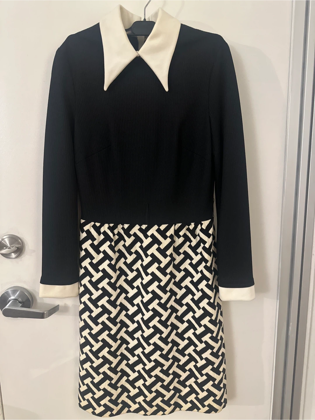 Vintage Black and White Geometric Print Dress