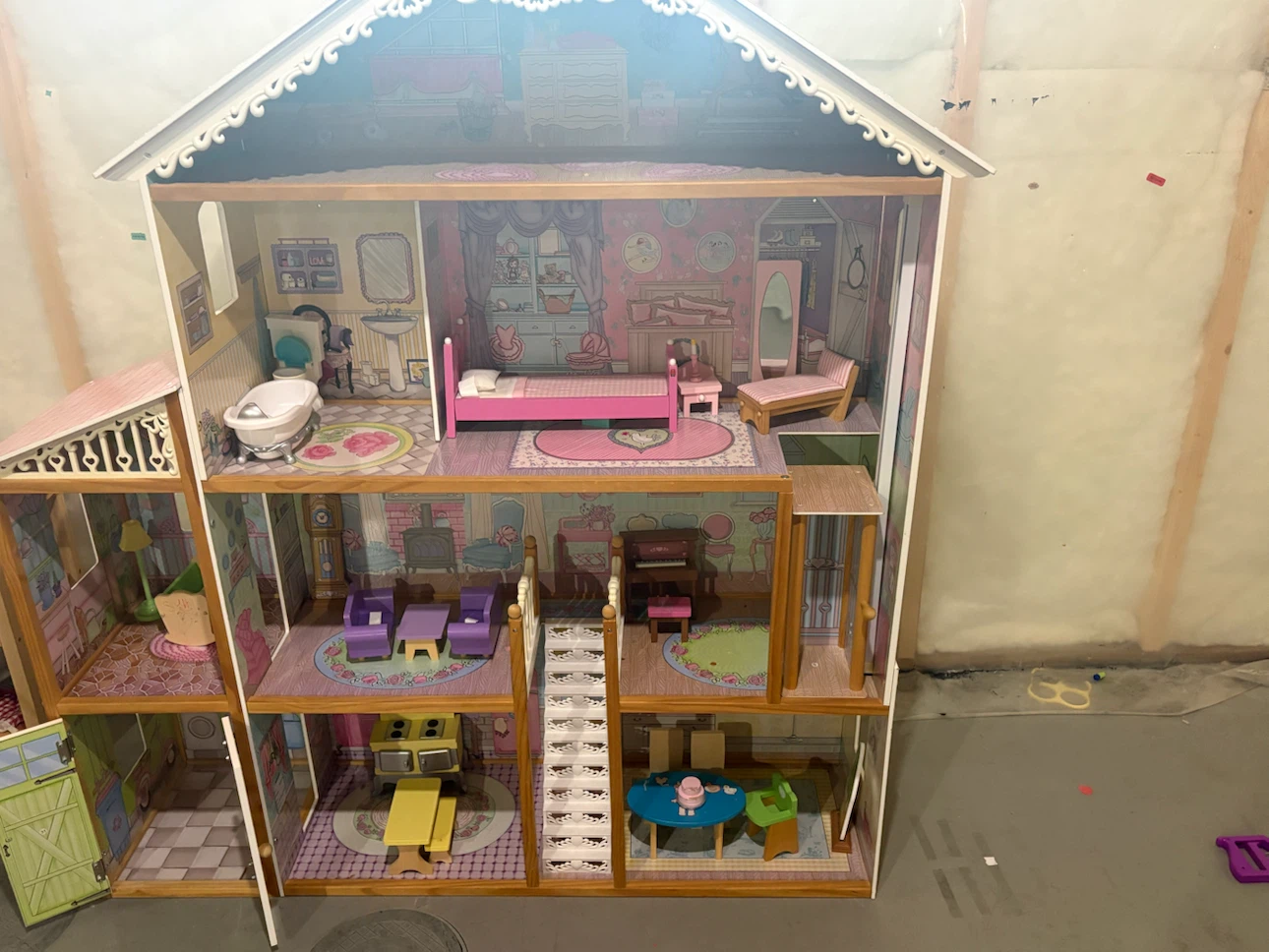 Wooden Dollhouse with Furniture