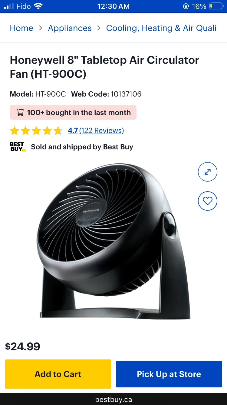 Honeywell 8" Tabletop Air Circulator Fan (HT-900C) - photo 2