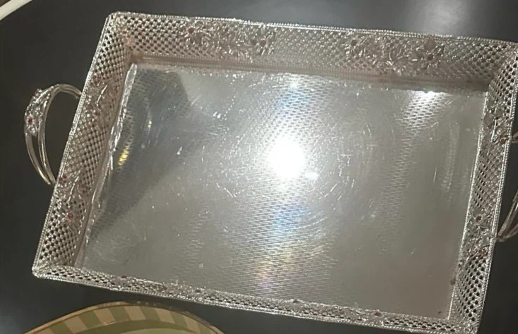 Beautiful Decorative Silver Serving Tray with Handles