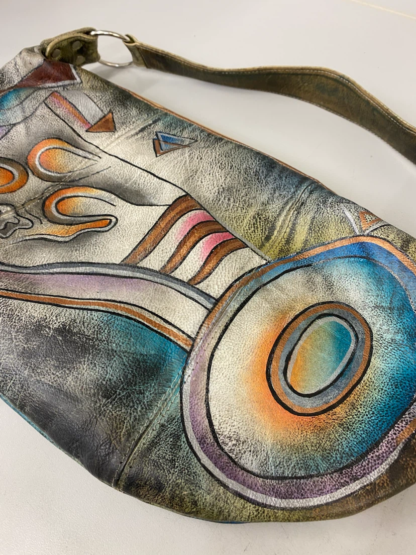 Vintage Anuschka-Like Hand-Painted Tribal Art Purse - photo 2