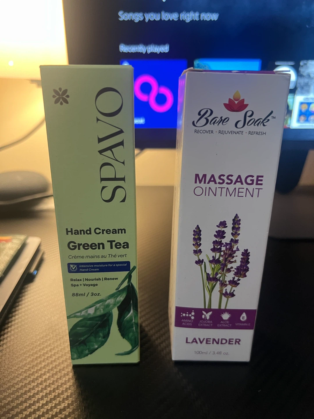 SPAVO Green Tea Hand Cream & Bare Soak Lavender Massage Oil