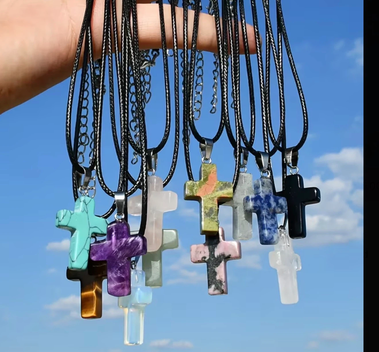 Assorted  natural stones Cross Pendants