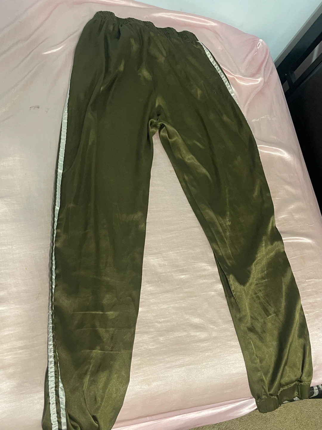 Olive Green Satin Track Pants - photo 2