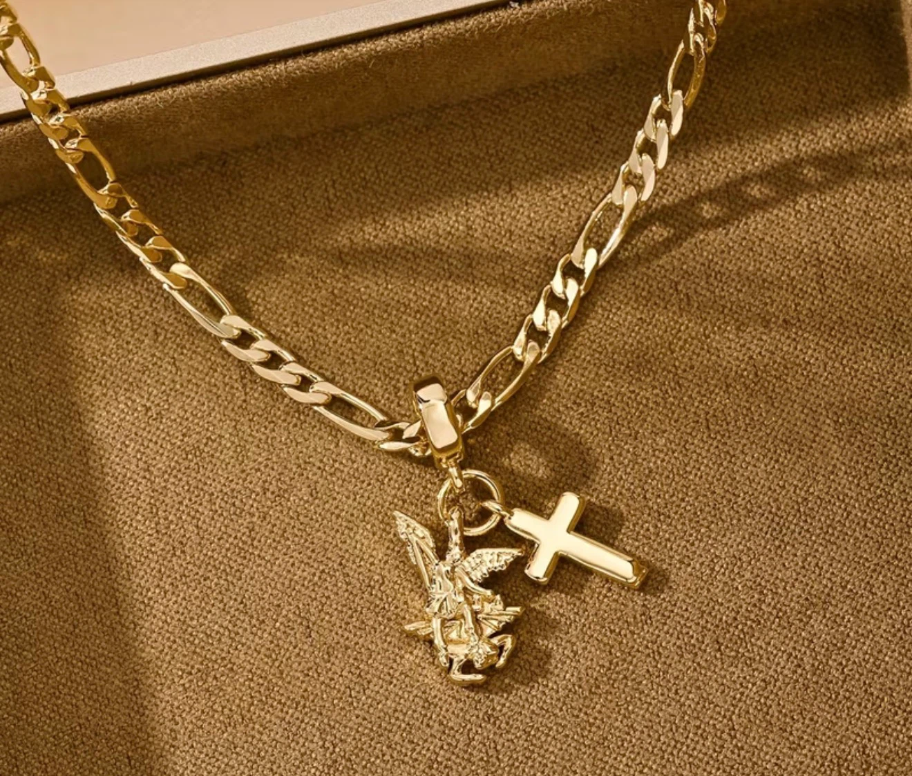 14k gold plated copper ArchAngel & Cross Pendant Necklace