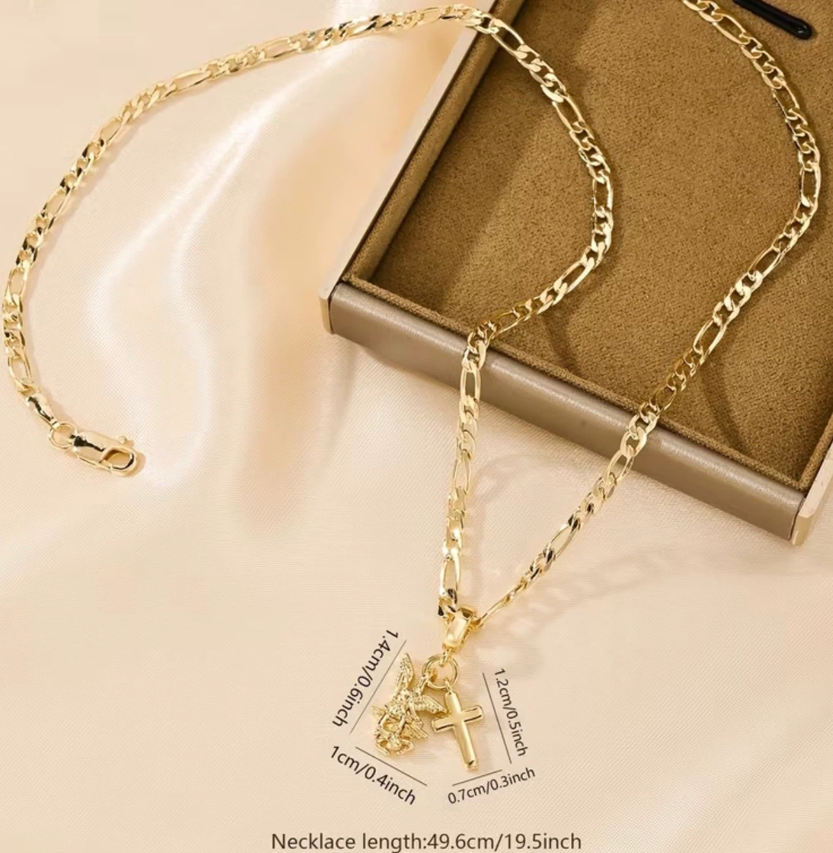 14k gold plated copper ArchAngel & Cross Pendant Necklace - photo 2