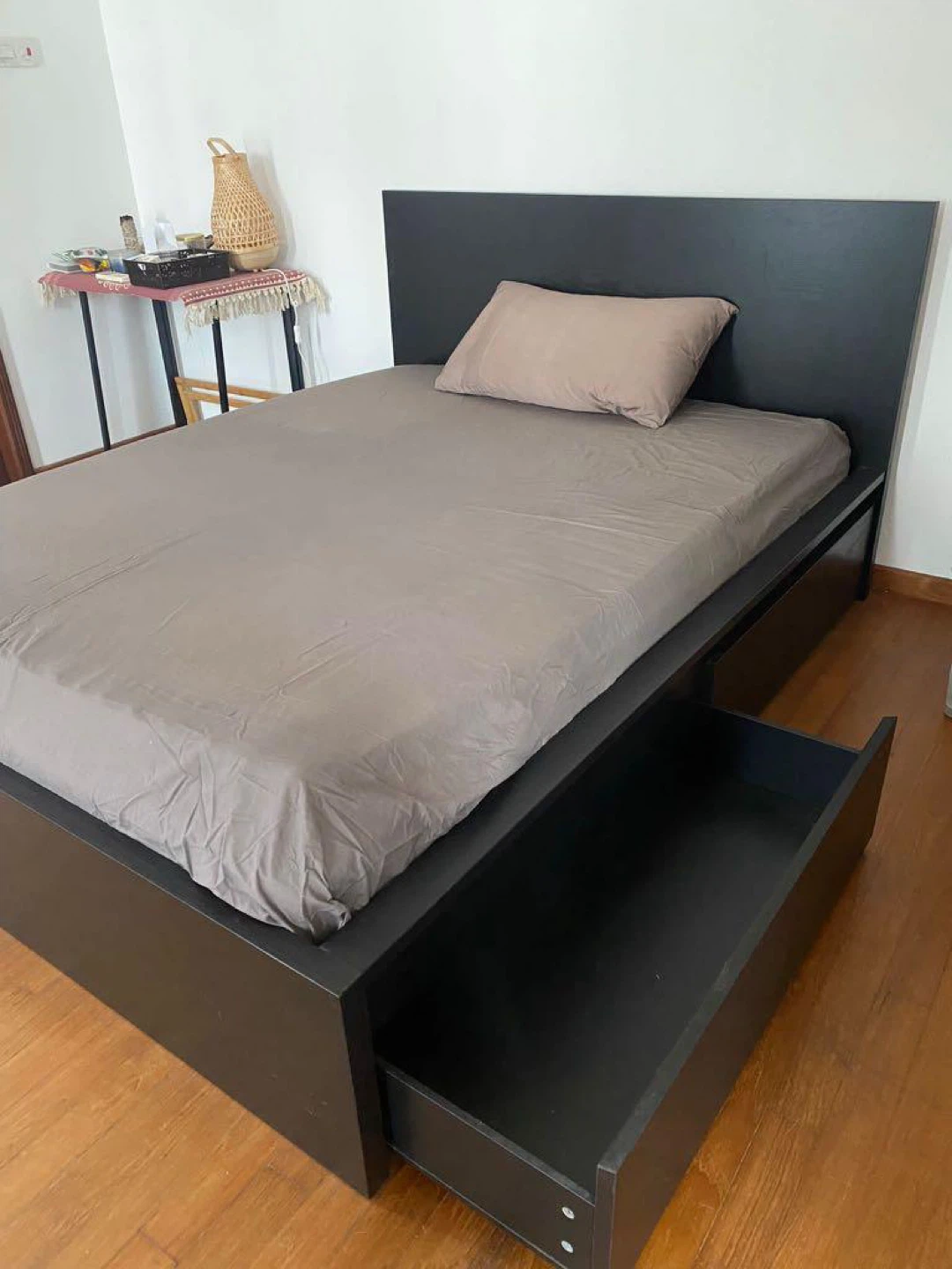 Queen Size Black Brown IKEA Malm Bed Frame + 2 Drawers