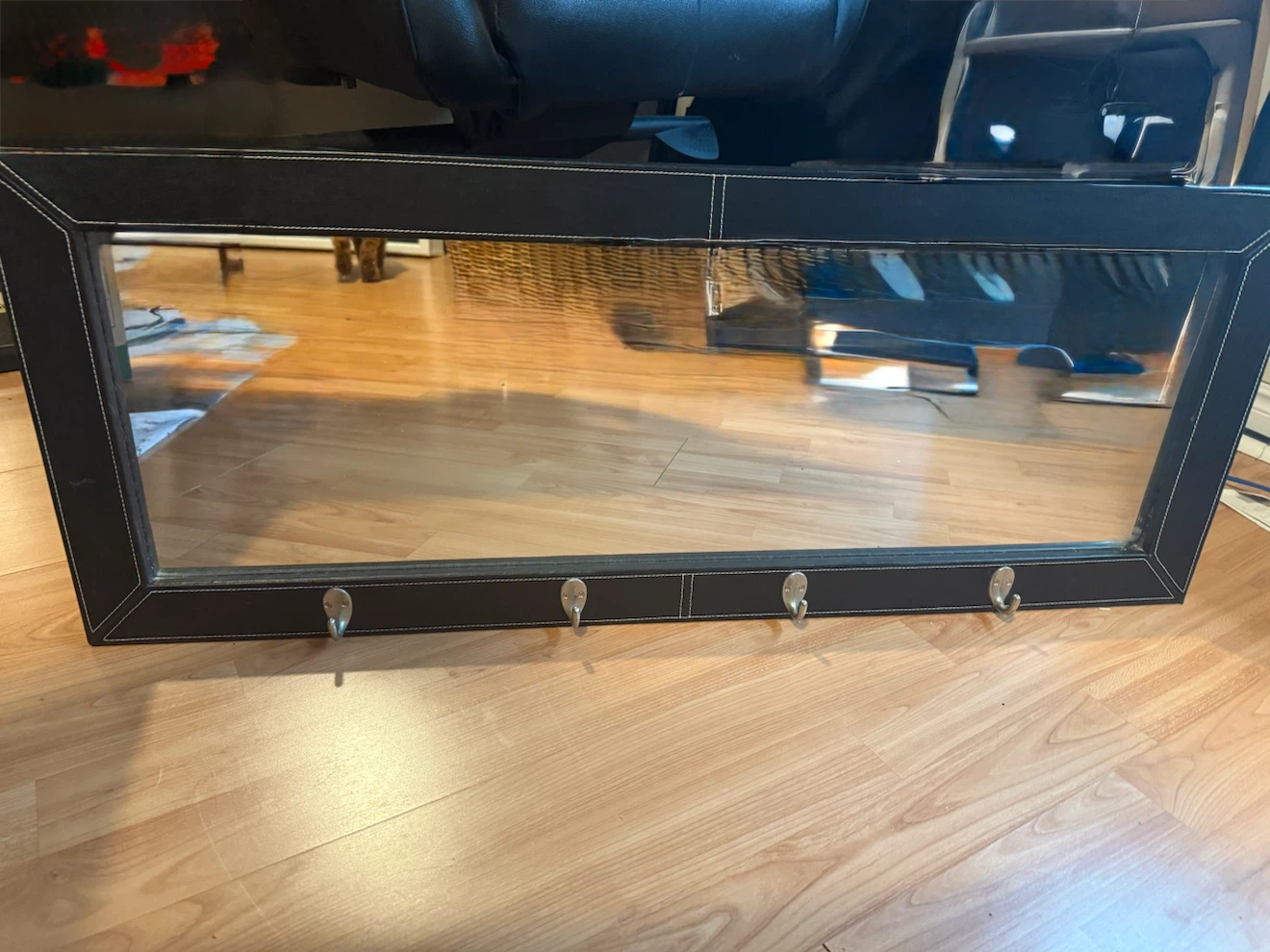 Black leather like Mirror with Hooks