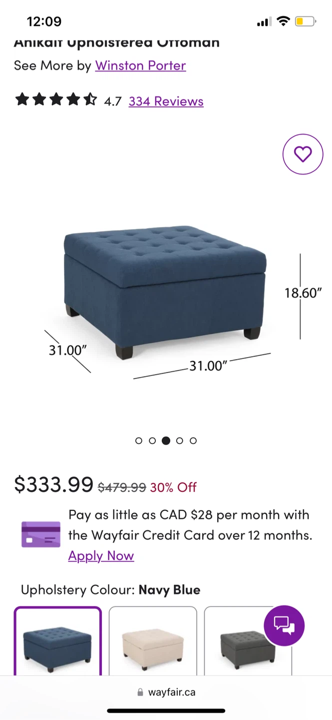 Winston Porter Upholstered Storage Ottoman - Navy Blue - photo 3