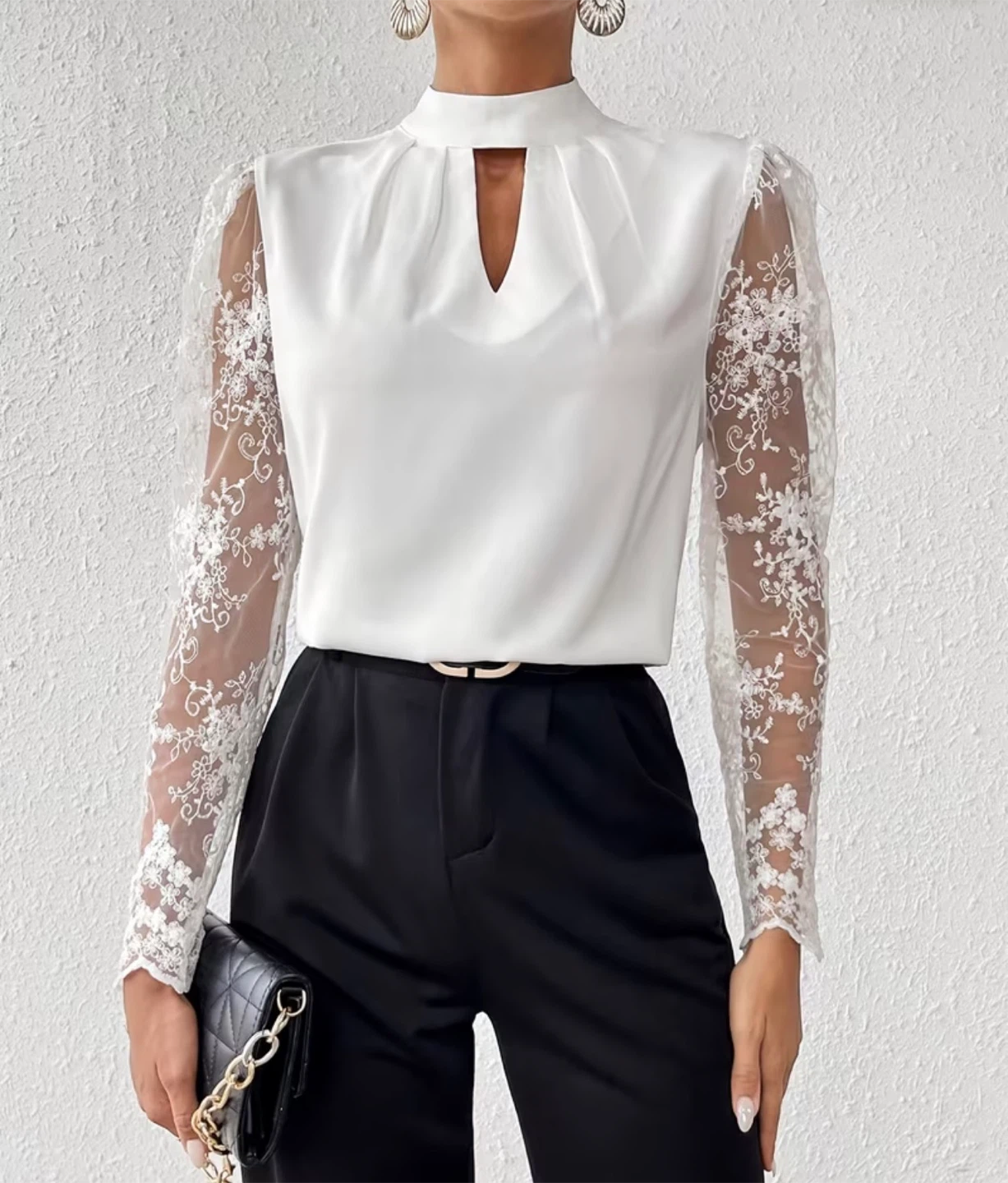 Brand new White Puff Sleeve Lace Blouse tag size L