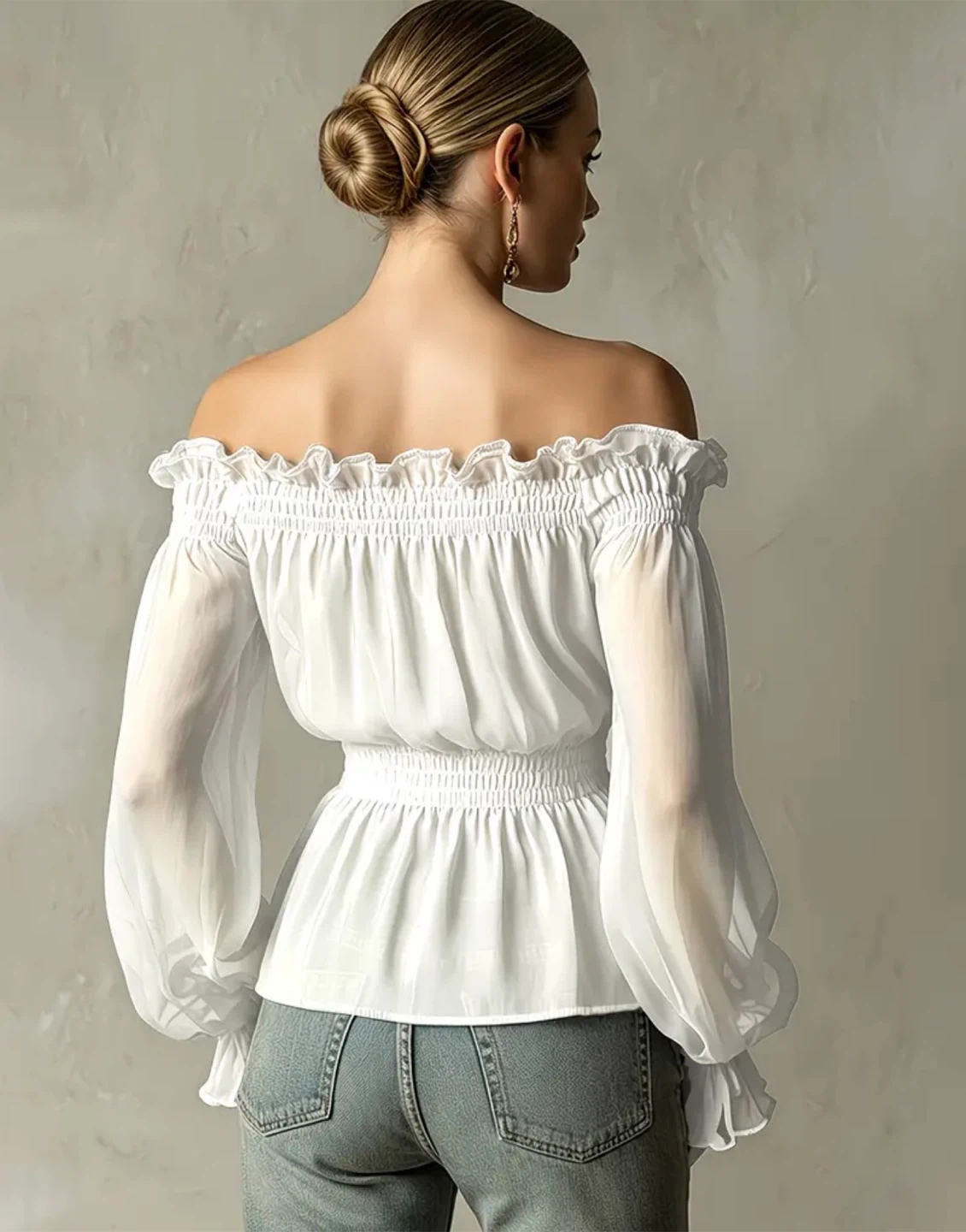 White Off-the-Shoulder Blouse - photo 2