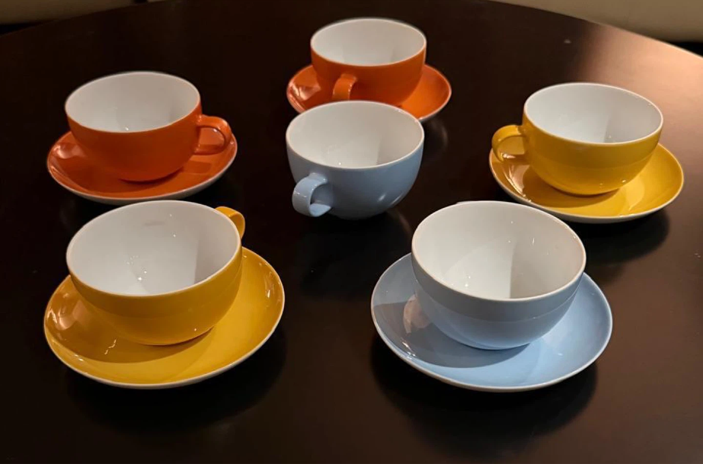 Set of 5 Colourful Tea Cups and Saucers