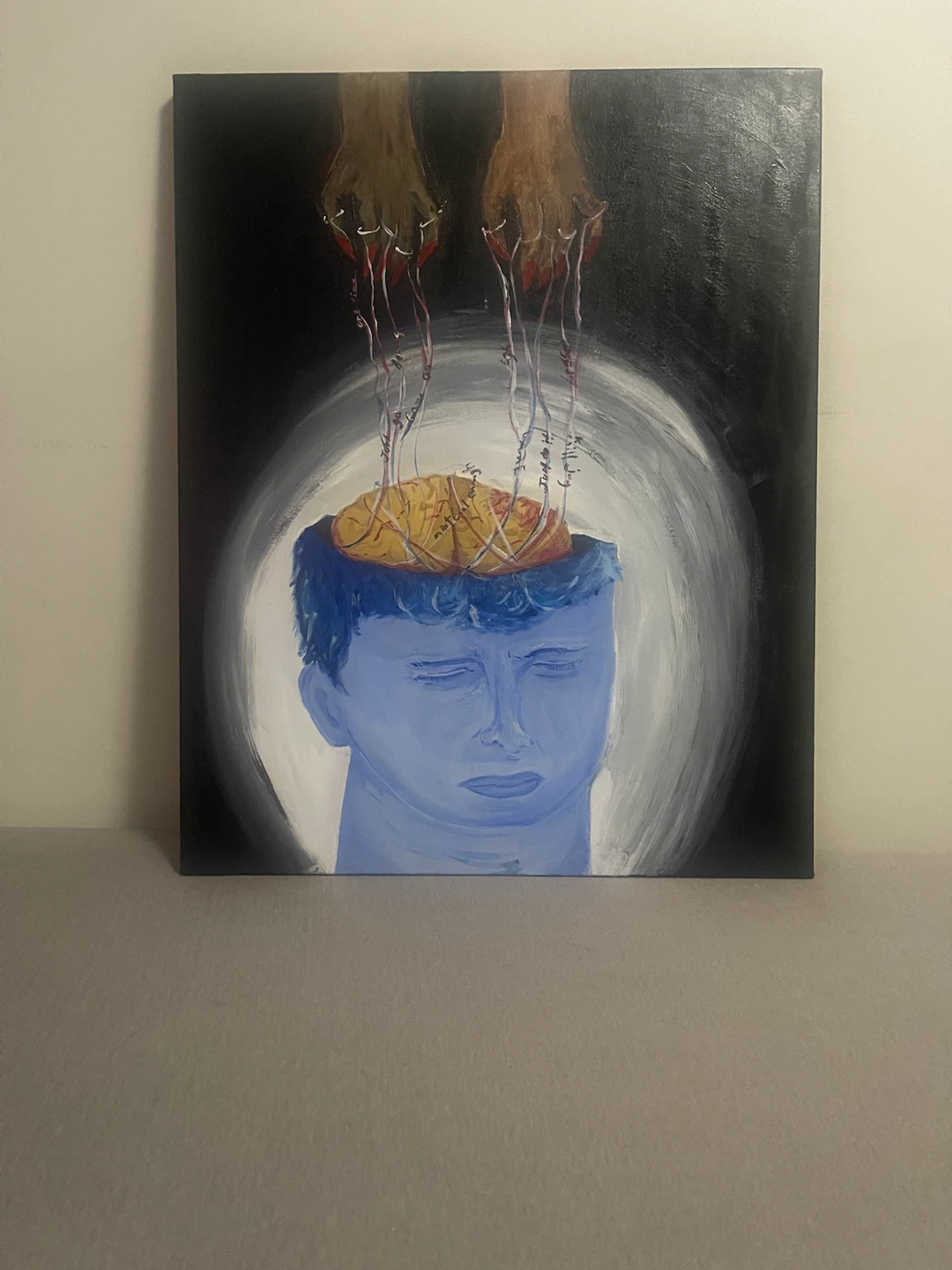 Surrealist Oil Painting of a Head and Brain