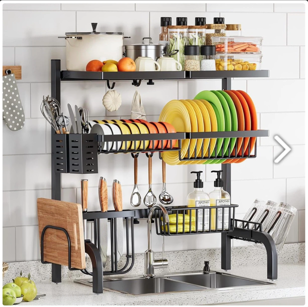 Urackify 3-Tier Over-the-Sink Dish Drying Rack – Black
