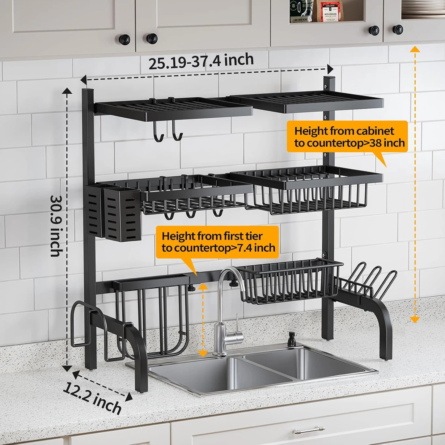 Urackify 3-Tier Over-the-Sink Dish Drying Rack – Black - photo 2