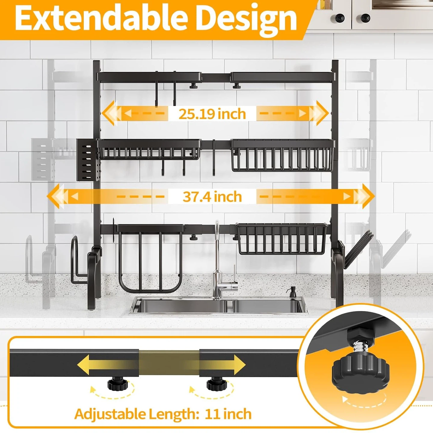 Urackify 3-Tier Over-the-Sink Dish Drying Rack – Black - photo 5