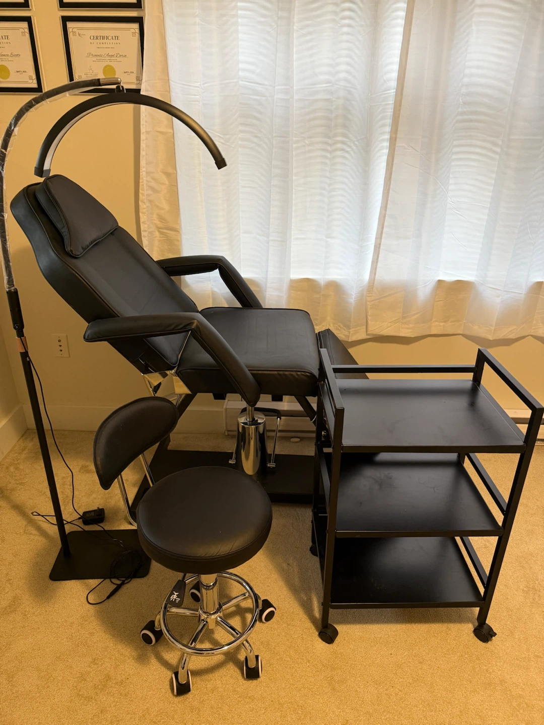 Black Tattoo / Beauty Bed with Rolling Stool and Cart