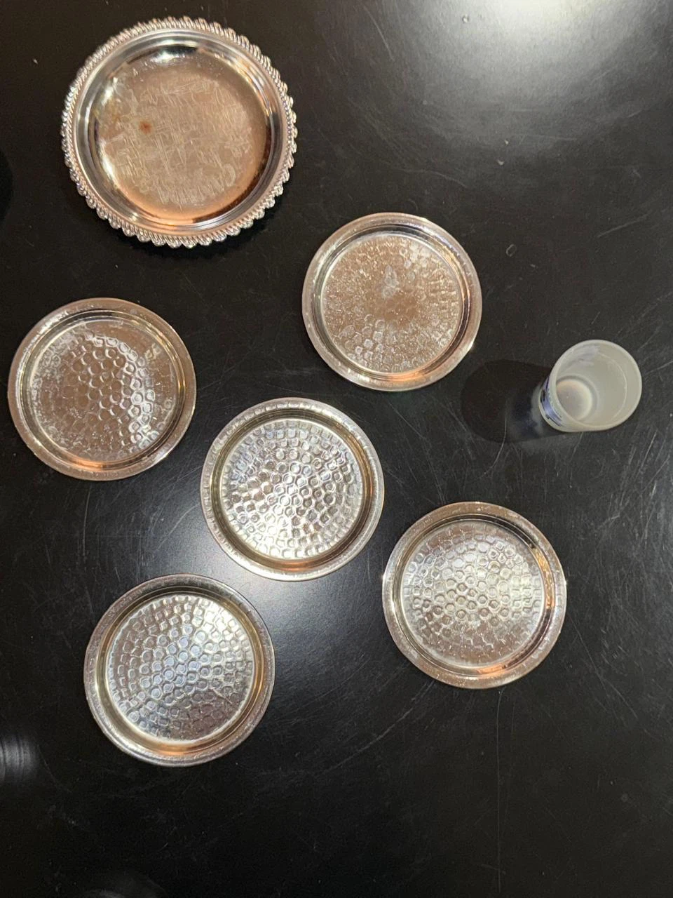 Set of 5 Vintage Silver-Tone Coasters & Holder - photo 2