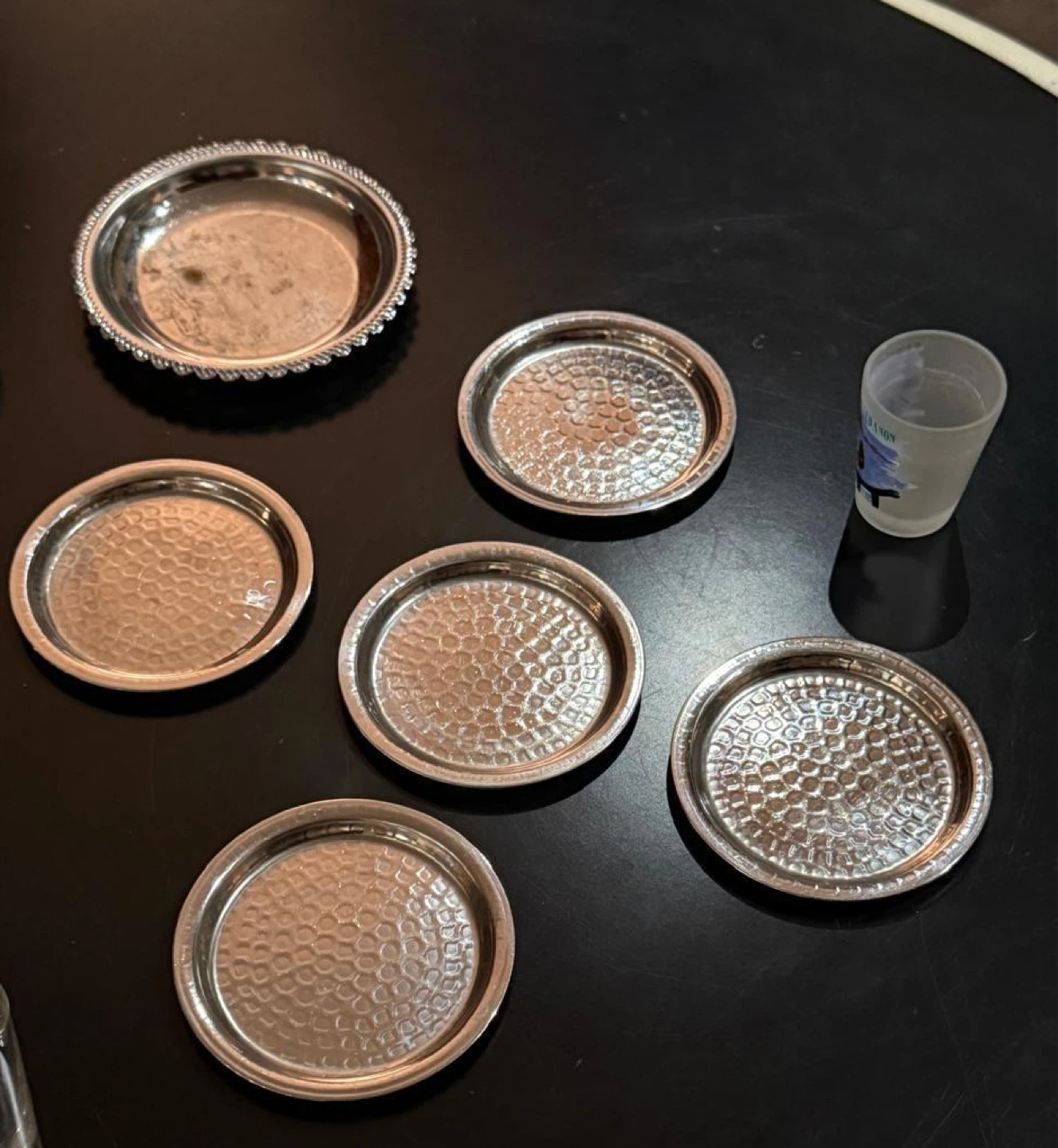 Set of 5 Vintage Silver-Tone Coasters & Holder