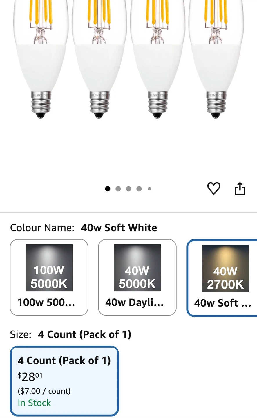 Dusk to Dawn B11 LED Light Bulbs, 4W, 2700K Soft White, 4-Pack