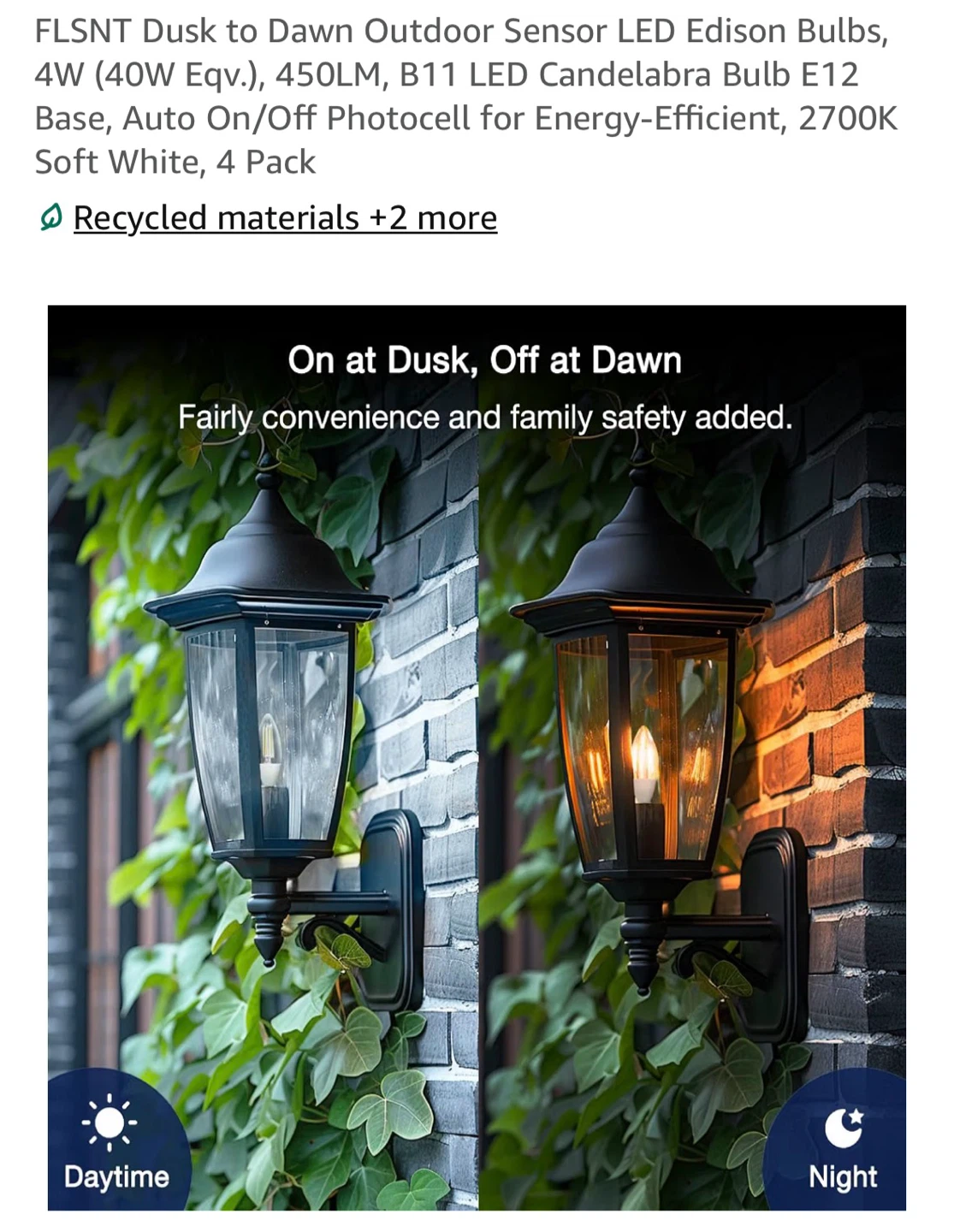 Dusk to Dawn B11 LED Light Bulbs, 4W, 2700K Soft White, 4-Pack - photo 2