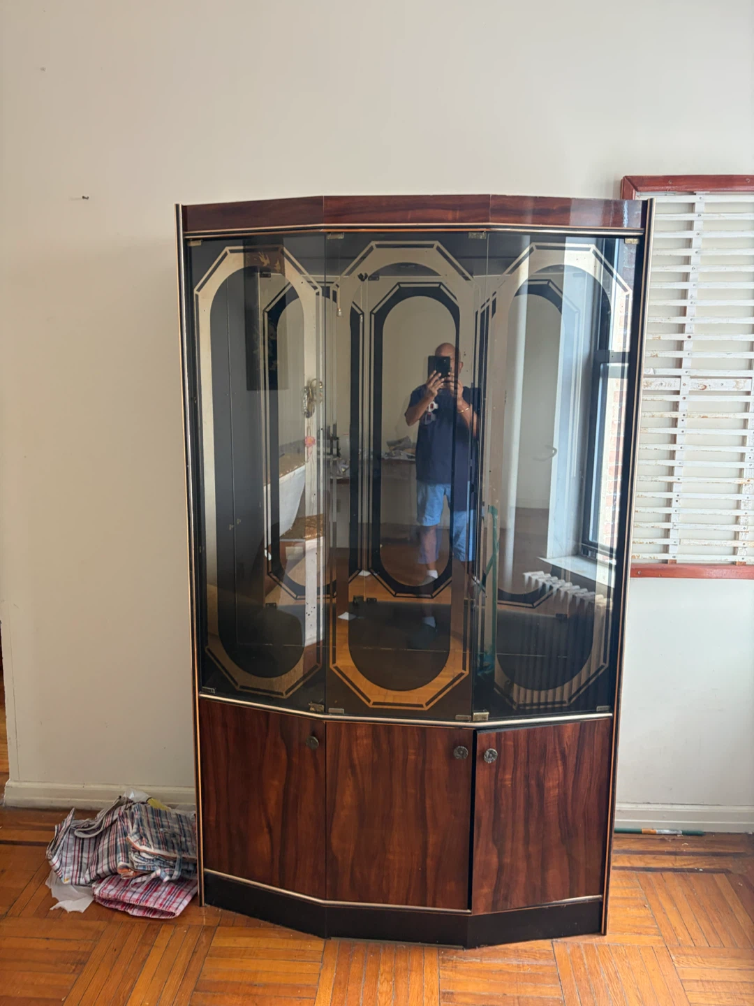 Vintage Corner Display Cabinet with Glass Doors