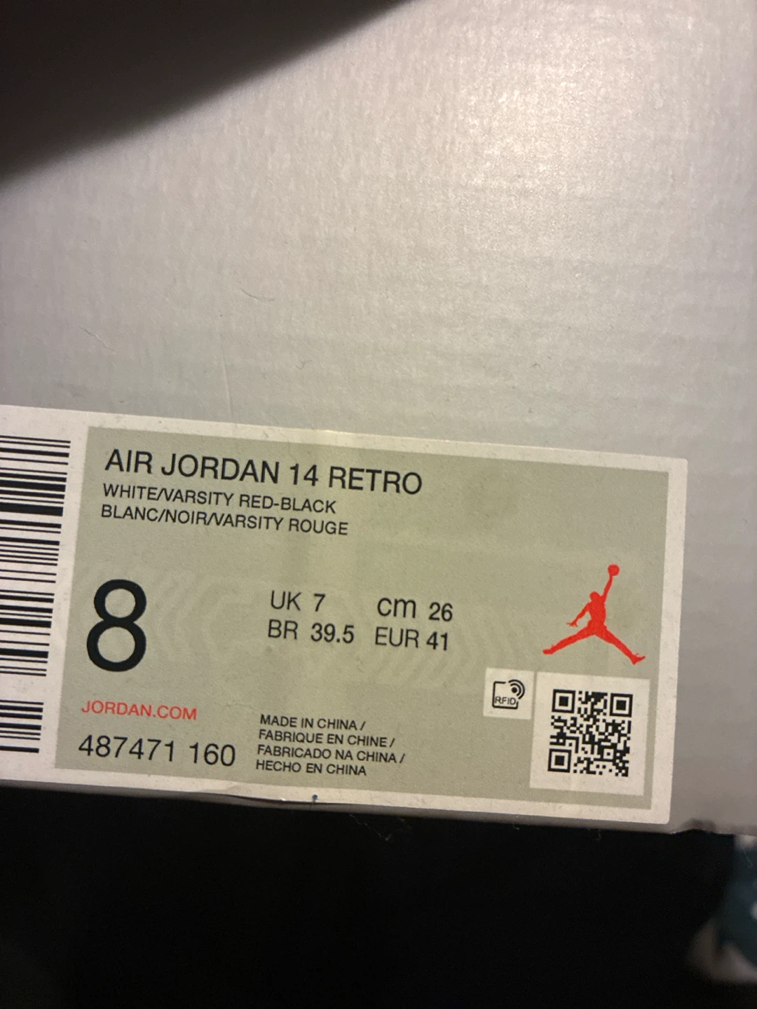 Air Jordan 14 Retro White/Varsity Red-Black Size 8 - photo 2