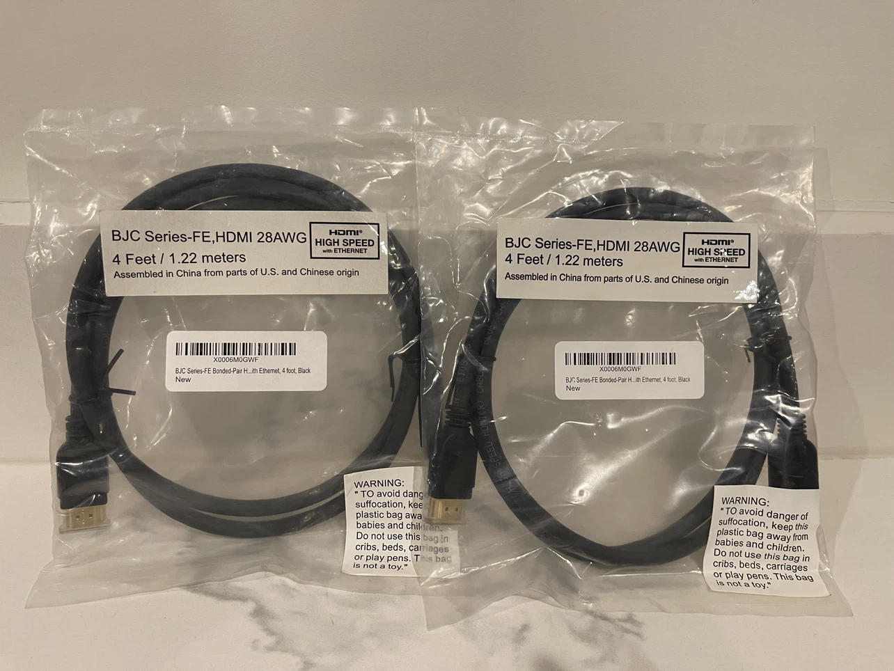 BJC Series-FE HDMI 28AWG 4 Foot Black Cable (2 Pack)