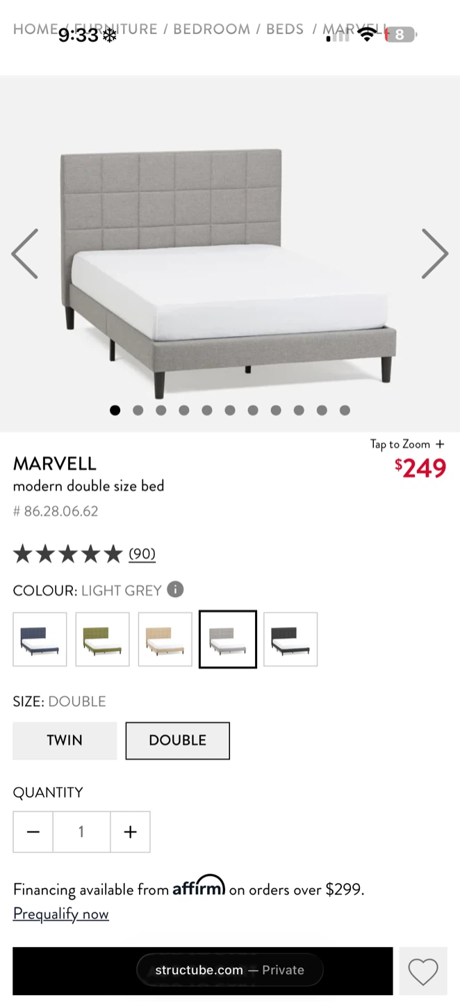 MARVELL Modern Double Size Bed Frame - Light Grey - photo 3