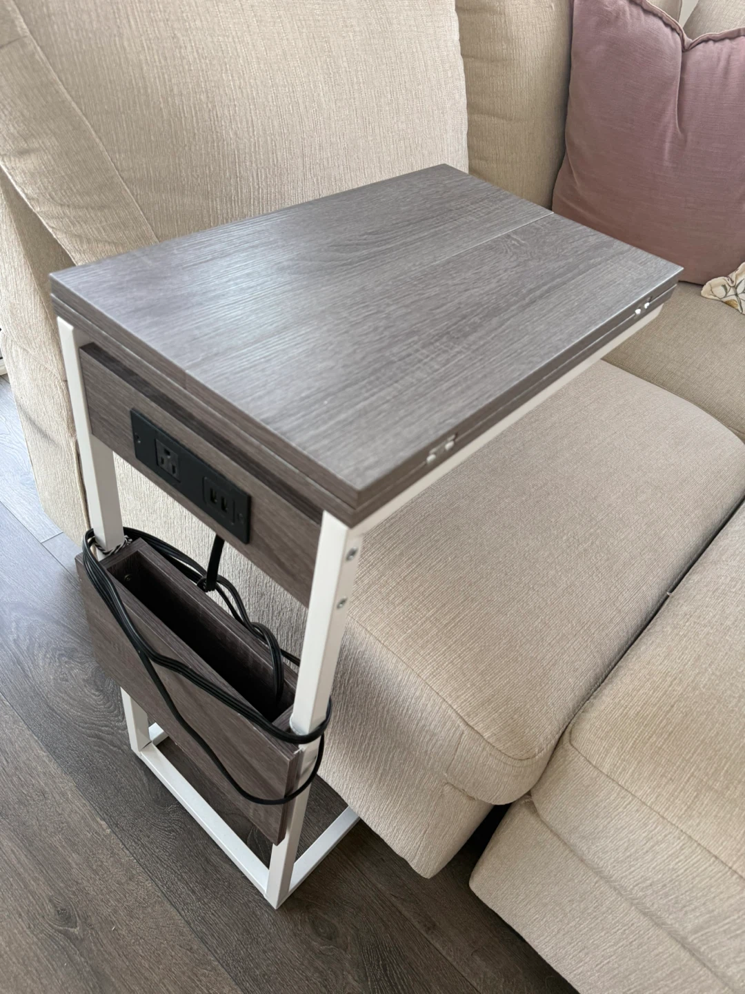 C-Shaped End Table with Outlets