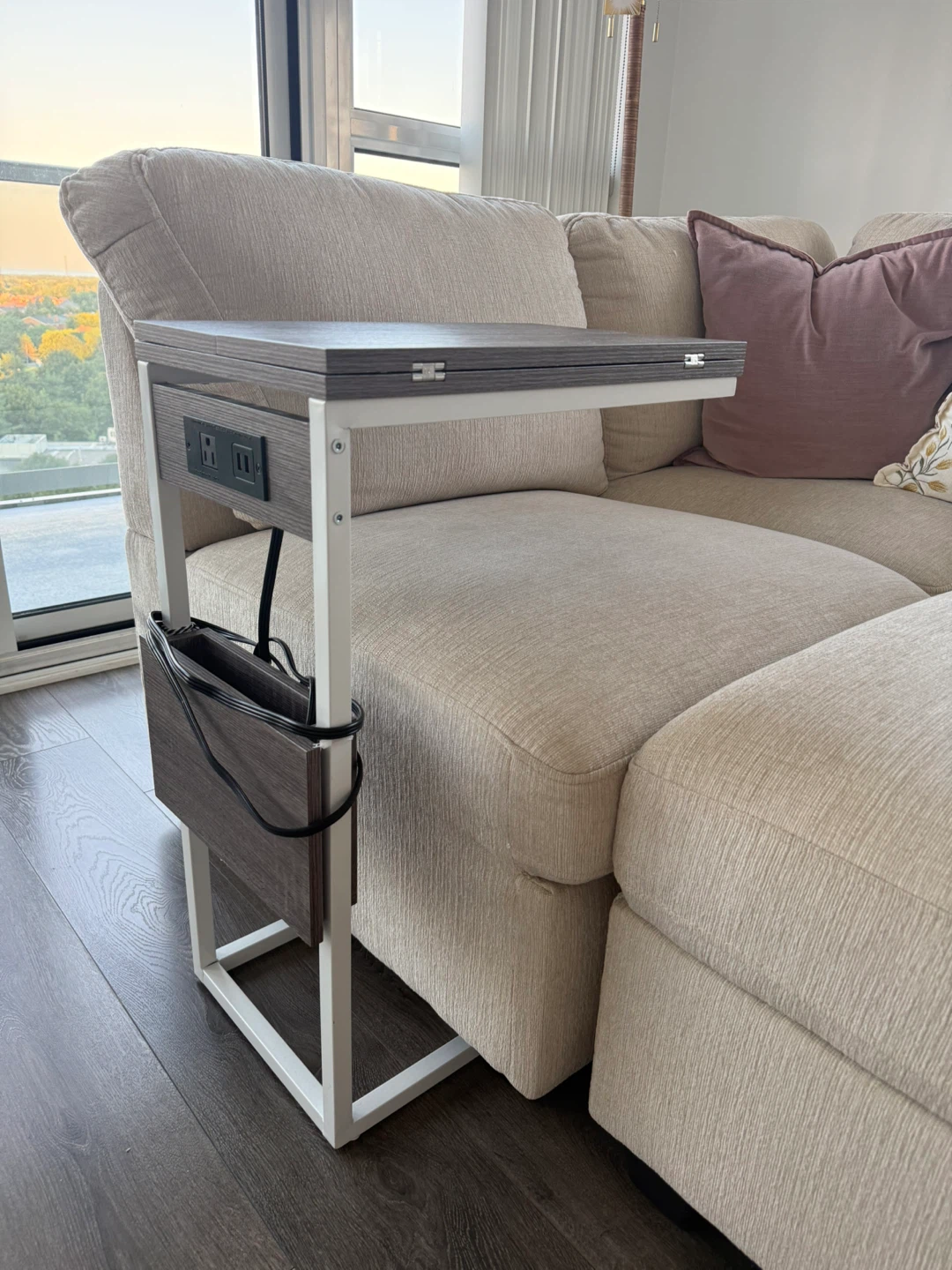 C-Shaped End Table with Outlets - photo 2