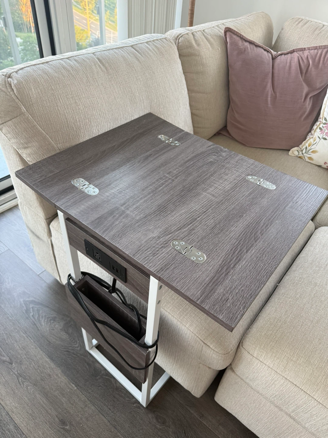 C-Shaped End Table with Outlets - photo 3