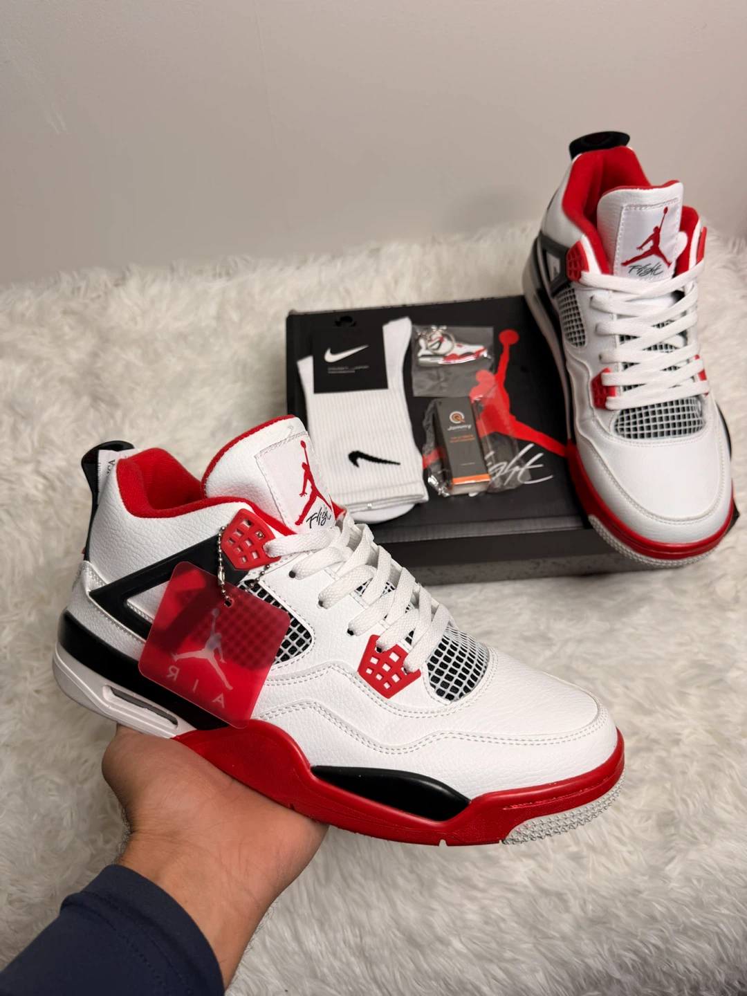 Nike Air Jordan 4 Retro White Red Black Sneakers