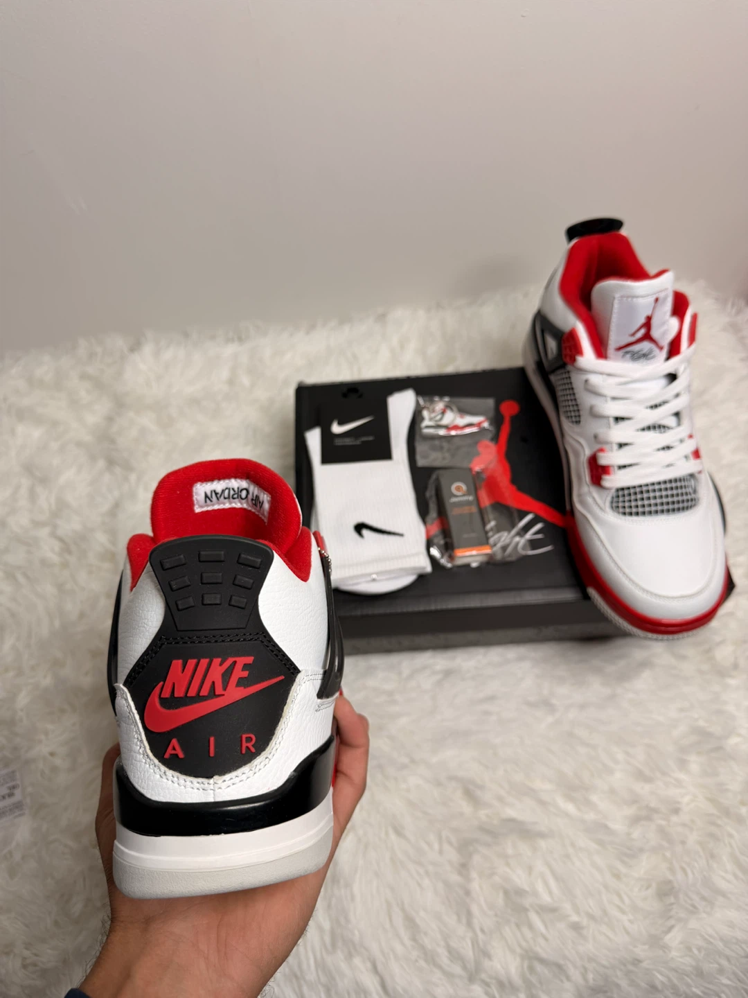 Nike Air Jordan 4 Retro White Red Black Sneakers - photo 2