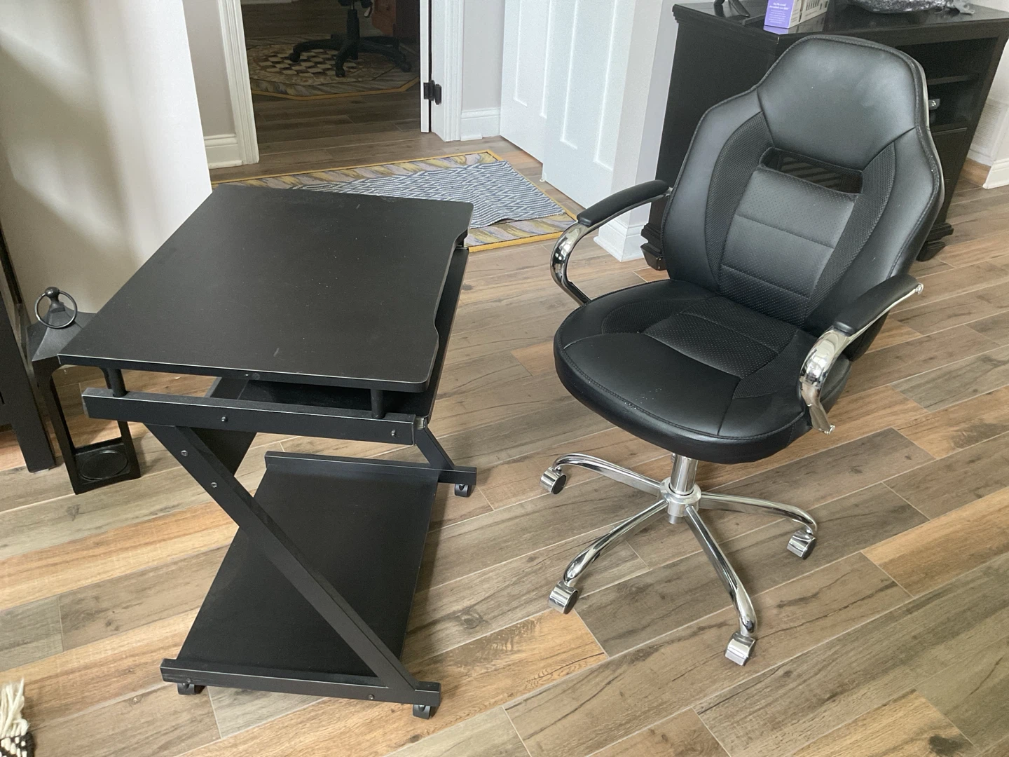 Black rolling computer desk and office chair set