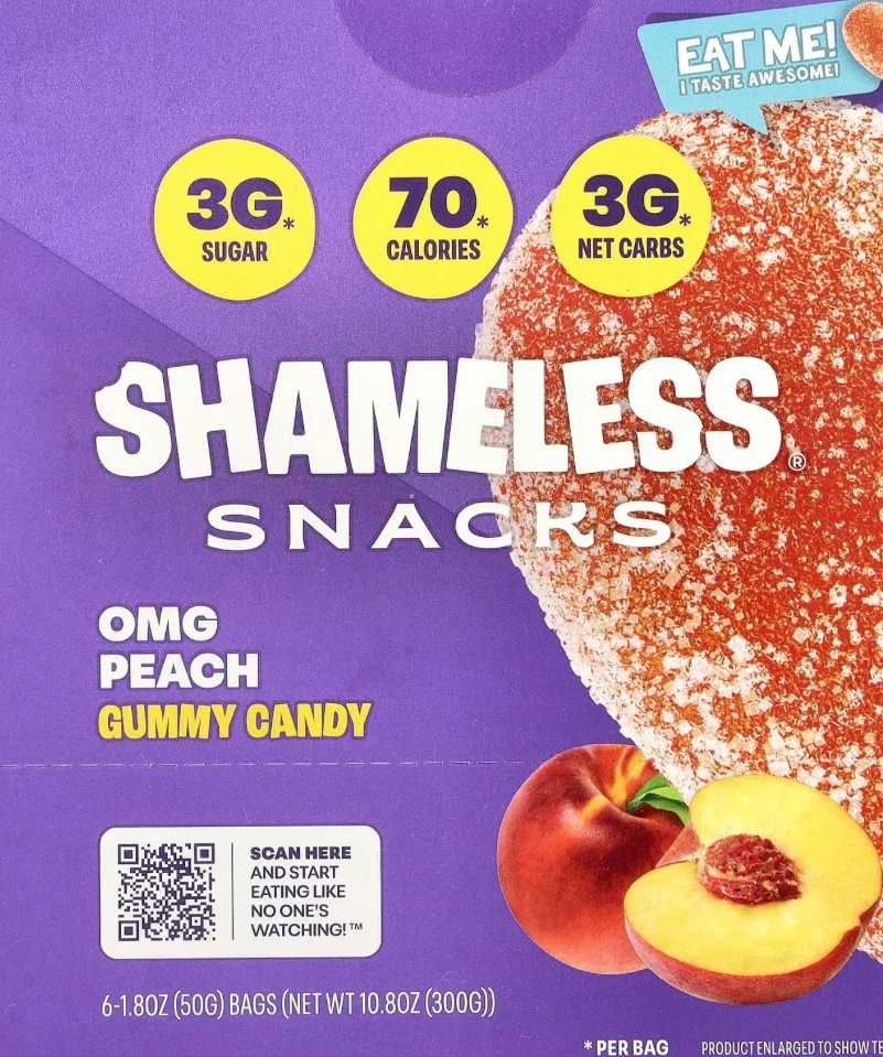 Shameless Snacks OMG Peach Gummy Candy - 6 pack